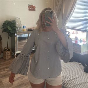 Large Stripes & Pearls Blouse Large